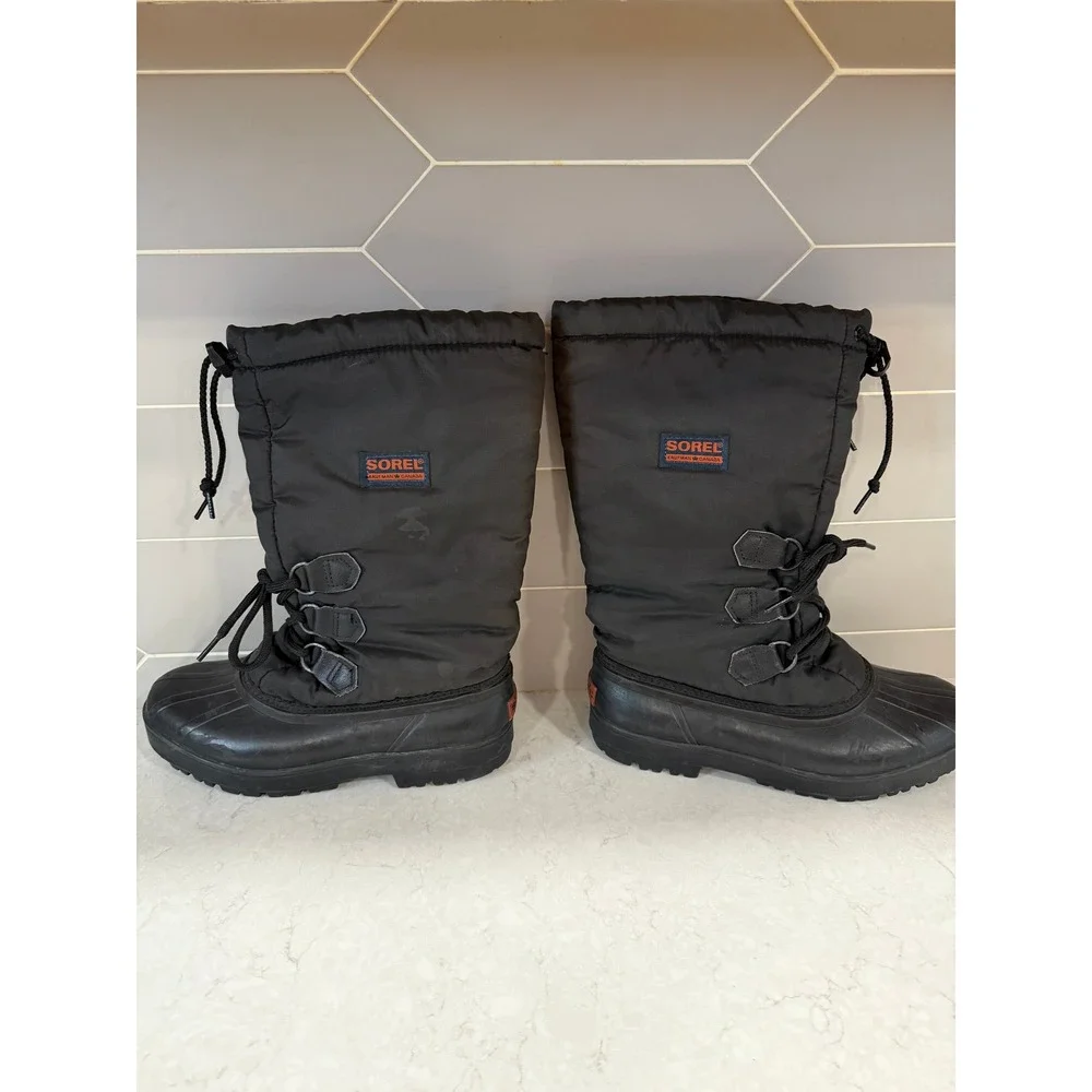 Vintage Sorel Kaufman Canada Black Winter Snow Boots Women 8 Felt Lined Duck Toe